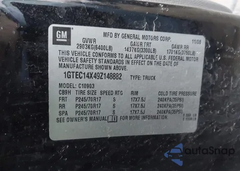 2009 GMC Sierra 1500 Work Truck z USA, uszkodzony, nr VIN 1GTEC14X49Z148882